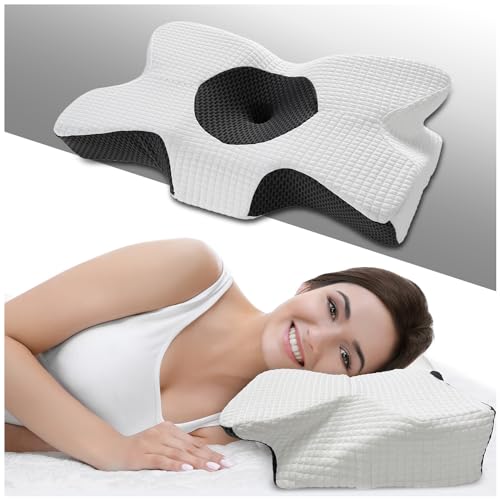 GC GAVENO CAVAILIA Cervical Anti Allergy Orthopedic Contour Memory Foam Pillow For Shoulder Neck Tension Relief Anti Bacterial Stomach Side Sleeping Pillow With Hypoallergenic Pillowcase, 64x38 cm