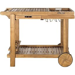 SAFAVIEH Outdoor Tea Trolley - 2 Tier - Removable Tray and Drawer, in Natural