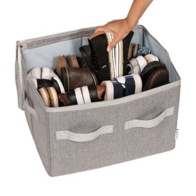 Moteph Shoe Organizer Closet Storage Solution with Clear Cover & Adjustable Dividers for Shoes, Handbags, Blankets, Linen, Clothing (Grey, Small - 12 Pairs)