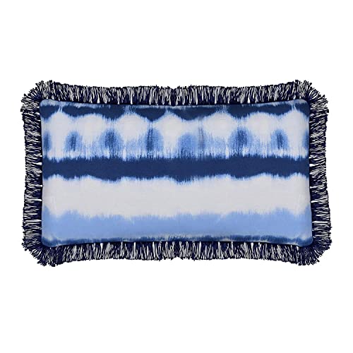 Sleepdown Tie Dye Fringe Filled Cushion Soft Decorative Cotton Cushion for Home Decor Sofa Bedroom and Car - 30cm x 50cm - Blue