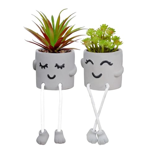 Uguisu Long Leg Planter, Cute Leg Hanging Smiley Planter, Succulent Planter, Fun Planter, Indoor Planter, Concrete Planter, Plant Planter Gift, Decorative Planter (Grey 2 Pcs)