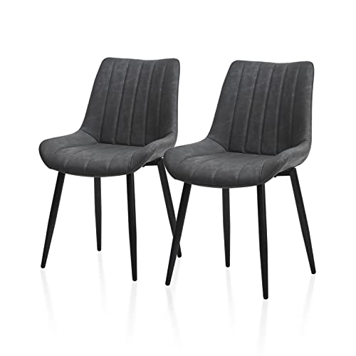 TUKAILAi Dining Chairs Set of 2 Grey Faux Leather Kitchen Counter Chairs with Backrest and Black Metal Legs Upholstered Corner Chair for Home Lounge Living Room Restaurant
