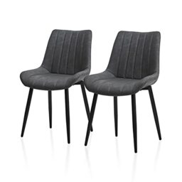 TUKAILAi Dining Chairs Set of 2 Grey Faux Leather Kitchen Counter Chairs with Backrest and Black Metal Legs Upholstered Corner Chair for Home Lounge Living Room Restaurant