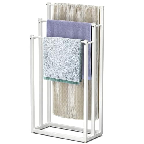 VOUNOT?? Freestanding Towel Rail 3-Tier Metal Towel Stand, Stable Towel Holder Storage for Washcloths and Bathroom Accessories, White
