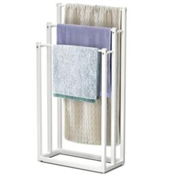 VOUNOT® Freestanding Towel Rail 3-Tier Metal Towel Stand, Stable Towel Holder Storage for Washcloths and Bathroom Accessories, White