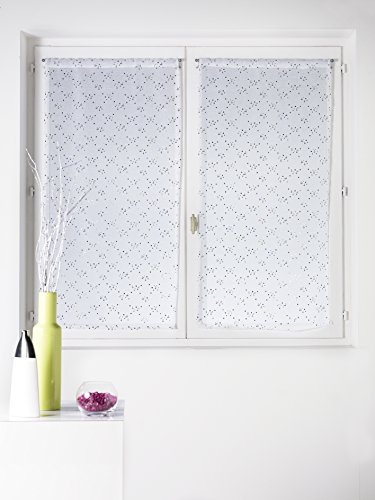 Homemaison - Pair of Small Muslin Curtains - Polyester - Small Dots Patterns - Let Light through - Reduces Vis-à-vis - 60 x 160 cm - White