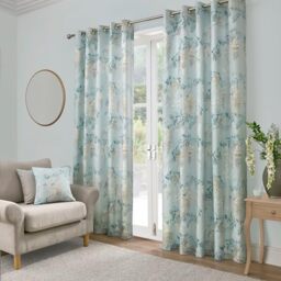 Dreams & Drapes Duck Egg Wisteria Eyelet Curtains 90 x 72 Inch (229 x 183cm) – Floral Duck Egg Blue Curtains, Pair of Panels for Bedroom or Living Room