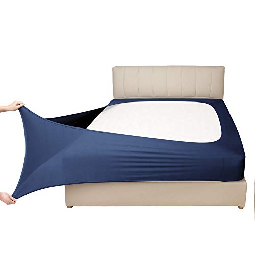 Stretch Jersey Box Spring Cover Wrap Around, Bed Skirt Alternative, Ultra Soft & Wrinkle Resistant, Queen/Queen XL, Navy