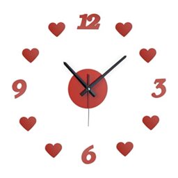 Relaxdays DIY Wall Clock, Heart Design, Stick Up, With Numbers, Bedroom, Battery, Romantic Decor, Diameter 50-100cm, Red