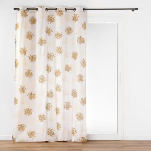Douceur d'Intérieur, Eyelet Curtain 140 x 240 cm Lotus Ochre Printed Polycotton Metallic