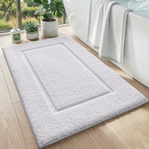 "DEXI Bathroom Rug Mat, Machine Wash Dry, Super Absorbent and Comfortable Soft Carpet, Non Slip Bath Mat for Bathroom Floor, Tub, Shower Room, 36""x24"", White"