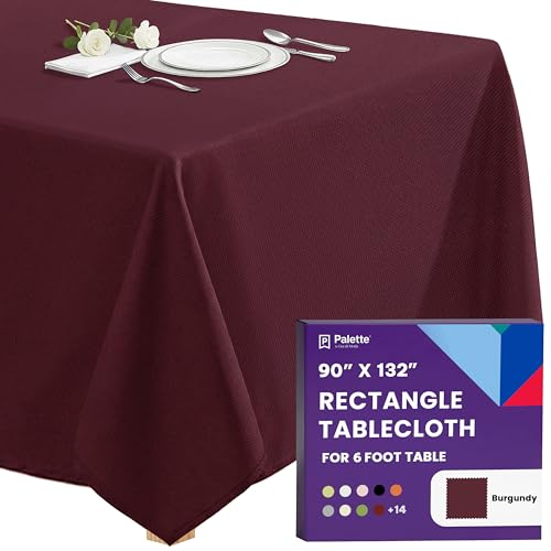 Gee Di Moda Rectangle Tablecloth - 90 x 132 Inch Burgundy Table Cloth for 6 Foot Table with Floor-Length Drop - Heavy Duty Washable Fabric - 6 Ft Buffet Table, Holiday Party, Wedding & Baby Shower