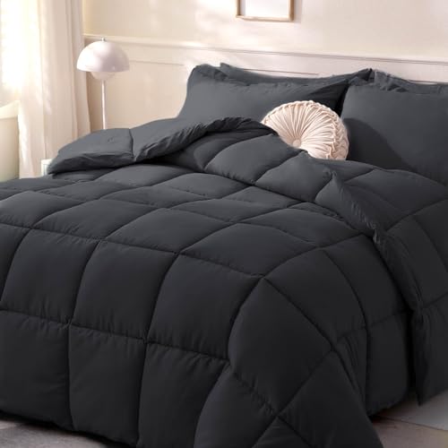 DOWNCOOL Comforters Oversize King Size, Black All Season Duvet, Lightweight Quilt, Down Alternative Hotel Comforter with Corner Tabs (Black, Oversize King 116x98 Inches)