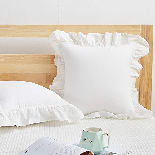 "Mywinlle Vintage Off White Ruffle Euro Shams 26""x26"" Set of 2 - Shabby Farmhouse Pillow Cover 100% Washed Cotton Pillowcases"