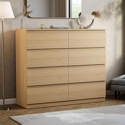 Vida Designs 8 Drawer Chest of Drawers - Pine - Space-Saving Storage - 95.5H x 120W x 40D cm - Smooth Metal Runner - Engineered Wood - Modern Bedroom Chest of Drawers Unit