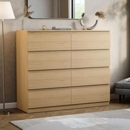 Vida Designs 8 Drawer Chest of Drawers - Pine - Space-Saving Storage - 95.5H x 120W x 40D cm - Smooth Metal Runner - Engineered Wood - Modern Bedroom Chest of Drawers Unit