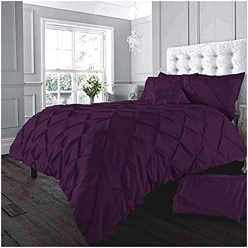 GC GAVENO CAVAILIA Luxury Pintuck Duvet Cover Single, Polycotton Pinch Pleat Bedding Sets, Washable Quilt Covers With Pillow Case Aubergine