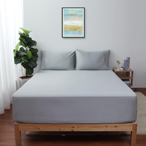 "King Size Fitted Sheet Only Gray, 100% Egyptian Cotton 600 Thread Count, 16"" Deep Pocket Premium Cotton Mattress Sheet (1 Bottom Sheet Only)"