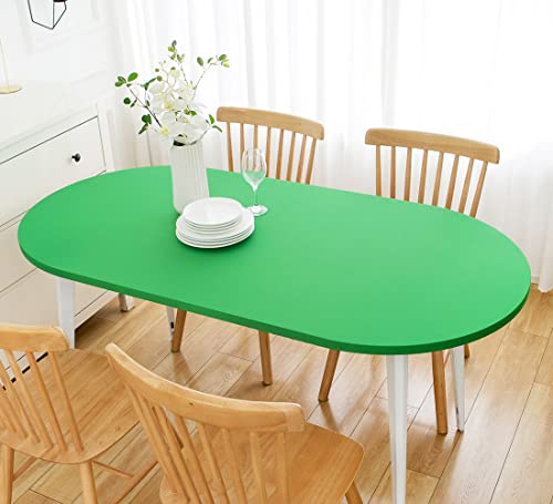 Wolkemer Fitted Oval Tablecloth Spandex Stretch 48 x 72 Inch - Green Elastic Edge Table Cloth, Fitted Washable Dining Table Cover, Topper Cap Tablecloth for Dining Wedding Party Picnic