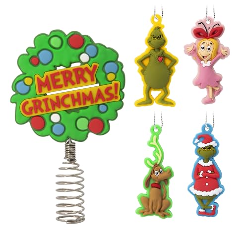 "Hallmark Dr. Seuss's How the Grinch Stole Christmas! 5"" Miniature Christmas Tree Topper and Mini Ornaments, Set of 5, Shatterproof"