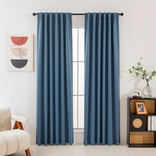 "Pickluc Blackout Curtains 84 Inches Long 2 Panels, Black Out Drapes for Bedroom or Living Room, Back Tab and Rod Pocket Top, Set of Two, Stone Blue, 52"" Wide and 84"" Length"