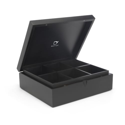 Bredemeijer Tea Bag Storage, Tea Box Organiser, 6 Compartments - Black - Tea Bag Organiser Made of Sustainable Bamboo, Wooden Tea Box with Lid, 7.11 x 27.51 x 29.21 cm