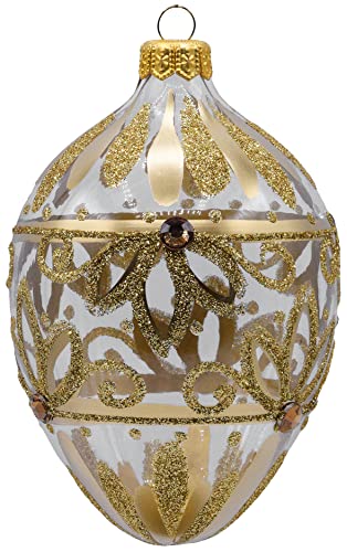 Vitbis Glass Egg Ball 11 cm Handmade Beautiful Faberge Style Christmas Tree Decoration Unique Decoration in Gold Colour