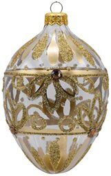 Vitbis Glass Egg Ball 11 cm Handmade Beautiful Faberge Style Christmas Tree Decoration Unique Decoration in Gold Colour