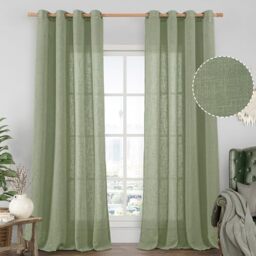 LAMIT Living Room Linen Curtains - 95 Inch, Bronze Grommet, Textured Sheer, Light Filtering, Burlap, Farmhouse Style, 2 Panels, 52 x 95 Inch, Sage Green