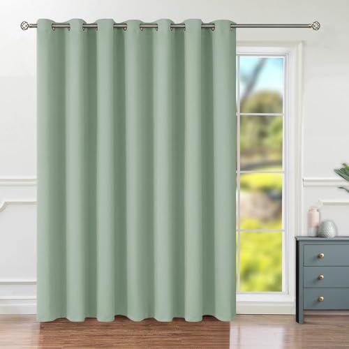 BGment Frosty Green Sliding Door Curtain 120 Inch Long - Wide Room Darkening Room Divider Curtain for Bedroom Privacy Themral Insulated Grommet Room Separator Drape Spring Decor, 1 Panel, 100 X 120