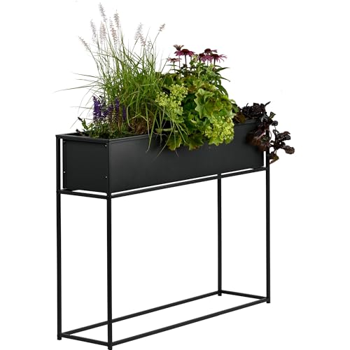 dobar Metal Planter on Stilts - Herb Raised Bed in Comfortable Working Height Approx. 80 cm - Plant Pot as Room Divider for Balcony and Patio - 100 x 28 x 80 cm - Anthracite