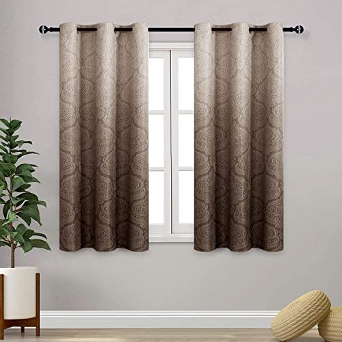 DWCN Ombre Blackout Curtains for Living Room - Thermal Insulated Block Light Energy Saving Privacy Gradient Damask Grommet Window Curtains for Bedroom, Set of 2 Panels, 36 x 54 Inch Length, Brown