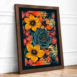 Festive Floral Tapestry Botanical Framed Wall Art Print A1 Walnut