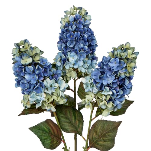 "Arborus 3PCS Fake Flowers Hydrangea Artificial Flowers 28"" Long Stem Blue Faux Flowers for Vase, Real Touch Silk Flowers D??cor for Floral Arrangement Home Farmhouse Office Hotel Decoration"