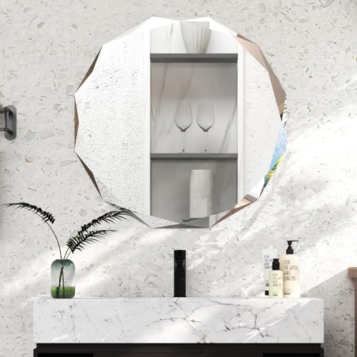 RELAX4LIFE 76cm Large Round Mirror, Wall-Mounted Bathroom Vanity Mirror, Home Decorative Frameless HD Glass Makeup Dressing Mirror for Living Room Bedroom and Hallway