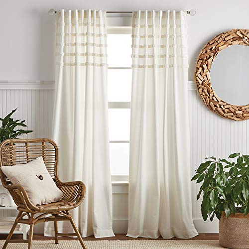 "Martha Stewart Water's Edge Tufted Rod Pocket/Back Tab Window Curtain Panel Pair, 84"", White"