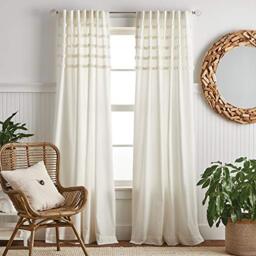 "Martha Stewart Water's Edge Tufted Rod Pocket/Back Tab Window Curtain Panel Pair, 84"", White"
