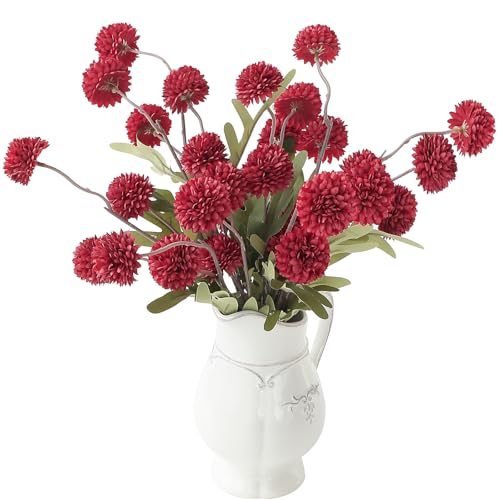Floroom 6pcs Dark Red Faux Silk Mums Artificial Flowers, Bulk Fake Small Mini Chrysanthemums with Stems for DIY Wedding Centerpieces Floral Arrangements Vase Fillers Home Decorations