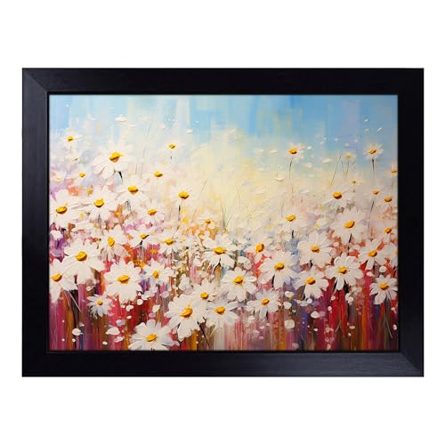 Lap Tray with Bean Bag Cushion, Daisy Abstract - Handmade in the UK, Raised Wooden Edge, Padded Cushion, Heat-Resistant Wipe-Clean Surface, for Meals, Laptops and Crafts