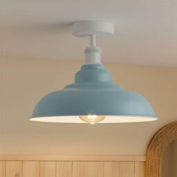 DC VOLTAGE Vintage Ceiling Light Semi Flush Mount with E27 Base 32cm Metal Lampshade Easy Fit Ceiling Light Fixture Fitting for Bedroom Kitchen Hallway Dining Room (Light Blue)