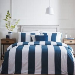 Portfolio Alissa Duvet Cover Set Blue Super King Striped 200 Thread Count Bedding Set