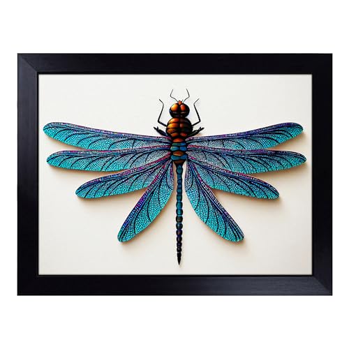 Lap Tray with Bean Bag Cushion, Modern Dragonfly - Handmade in the UK, Raised Wooden Edge, Padded Cushion, Heat-Resistant Wipe-Clean Surface, for Meals, Laptops and Crafts