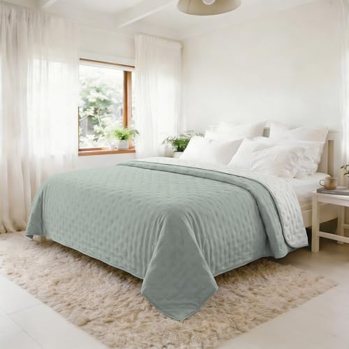 Summer Quilt Water Washed Microfibre Duvet Quilt and 100 g Filling Double 250 x 250 cm - Milky Green/Bianco