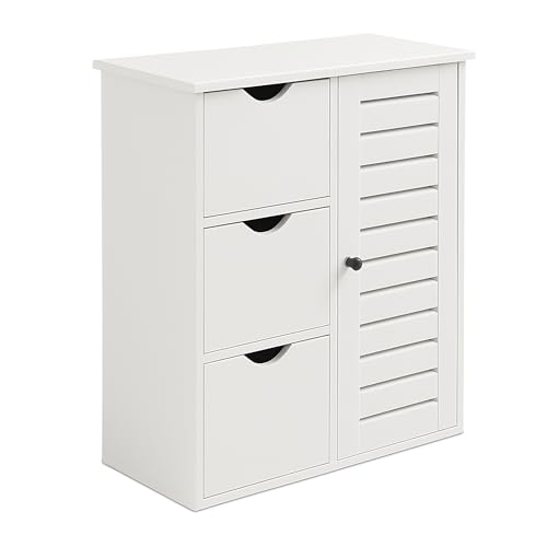 Relaxdays bathroom cabinet, HxWxD: 80 x 60 x 30 cm, 3 drawers & shelves, storage for bathroom, hallway, kitchen, white