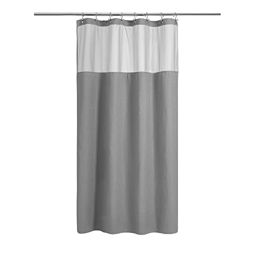 "N&Y HOME Waffle Weave Shower Curtain 48"" with Snap-in Fabric Liner and 12 Metal Hooks ??? 48 x 72 inches, Hotel Style and Mesh Top Window, Machine Washable, Grey, 48 x 72 inches"