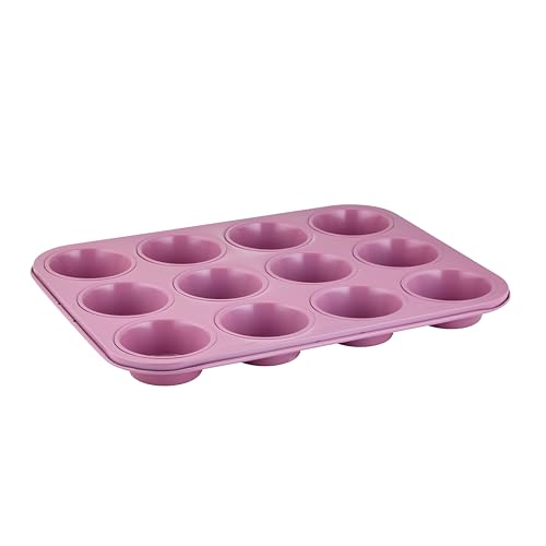 Wiltshire Colour Rush 12 Cup Muffin Tray, Chateau Rose, PFOA PTFE Free - Cupcake Mould, Non-Stick Coating, Rectangular Coated Baking Tin, Sheet Steel Bakeware, Carbon Steel, 7x3cm Cup size