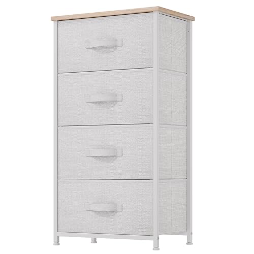 YITAHOME Chest of Drawers with 4 Drawers, Fabric Dressers with Easy Pull Handle,Sturdy Steel Frame,Storage Drawers for Bedroom, Closet, Clothes, Light Grey