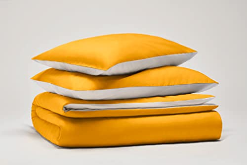 OSAMA Pantone™ Single Duvet Cover Set 155 x 200 cm, 100% Cotton Percalle 200 Thread - 1 Square, Double-Faced, Ogher/White