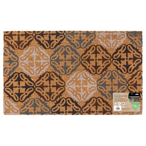 JVL Eco-Friendly Latex Backed Coir Entrance Doormat, 45x75cm - Tiles