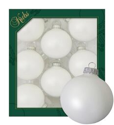 Dekohelden24 Lauschaer Christmas Tree Decorations Set of 8 Baubles in Plain Matt Satin White with Silver Crowns, Diameter Approx. 7 cm
